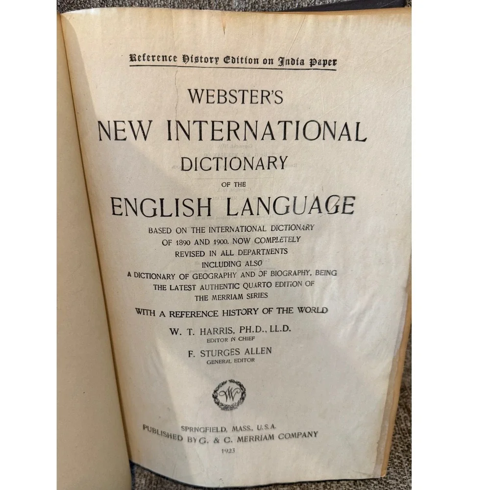 1923‎ Webster's New International Dictionary Reference History India Paper